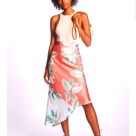 Anthropologie Hutch Bias Slip orange green floral midi...